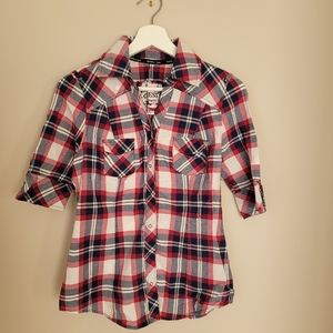 GUESS Plaid Zipper Back Snap Button Front Shirt